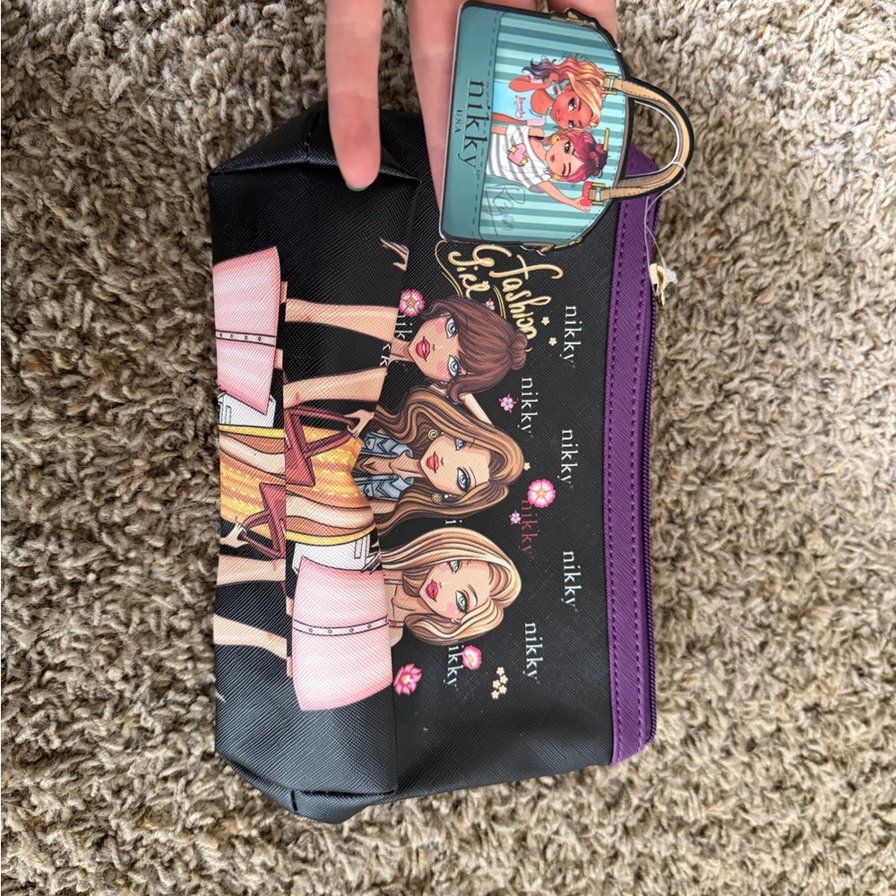 Nicole Lee Black and Purple Cosmetic Bag